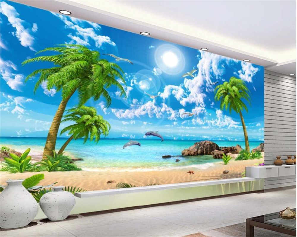 Beibehang 3d Wallpaper Mural HD Sea Coconut Beach Landscape Tv
