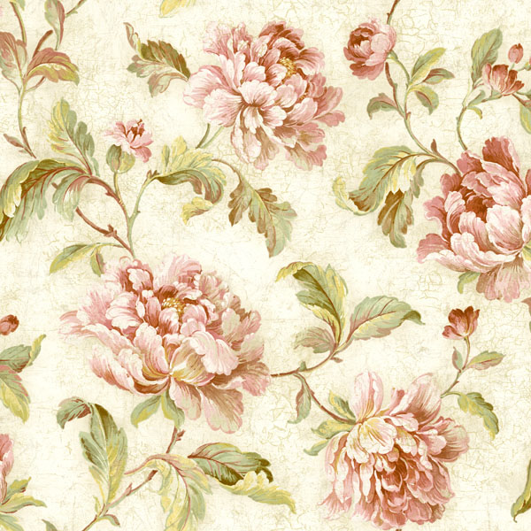 521 70411 Peach Cabbage Rose Trail   Fairwinds Studios Wallpaper