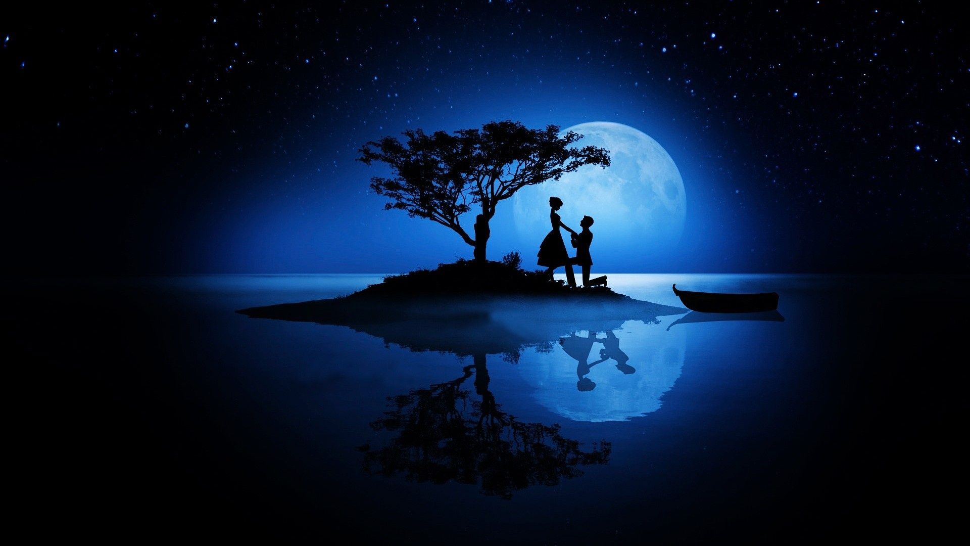 Love Couples In Moonlight Wallpaper On
