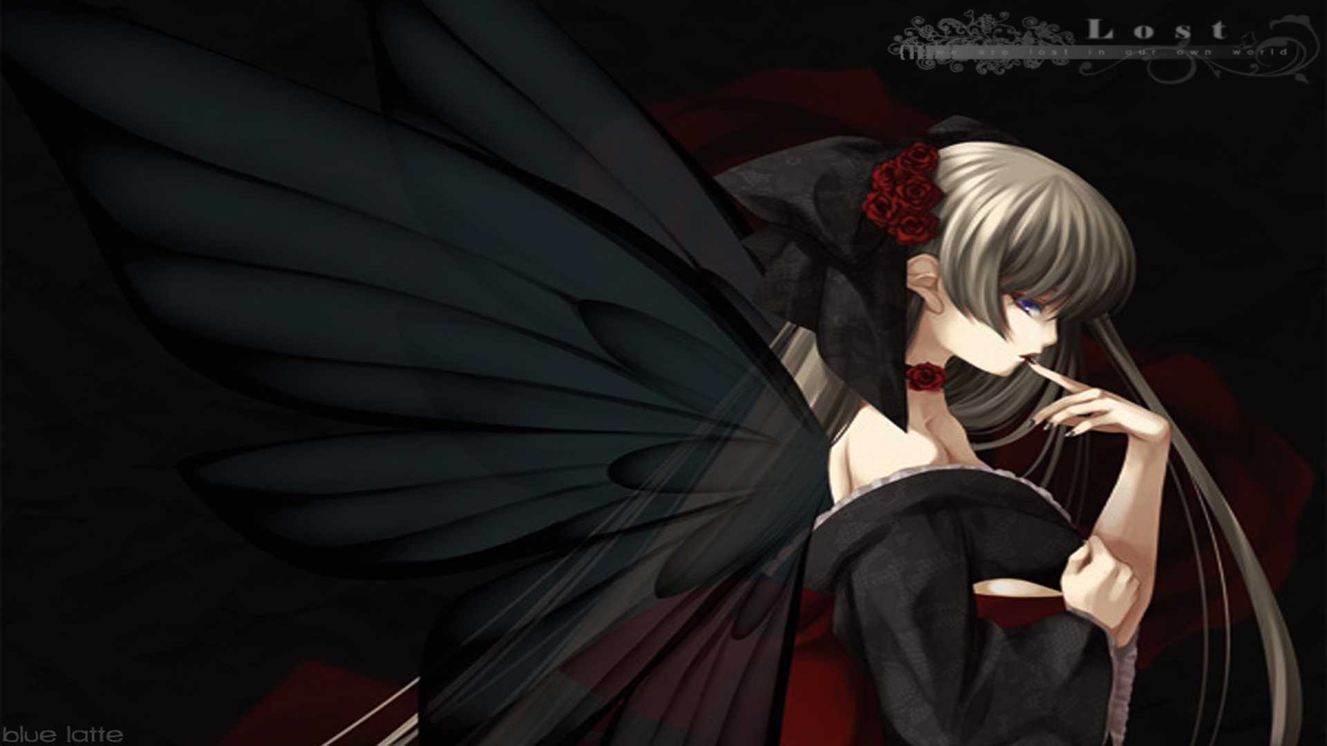 Darkness angel, anime girl, back, beauty, cute, dark, rose, wings, HD  wallpaper | Peakpx