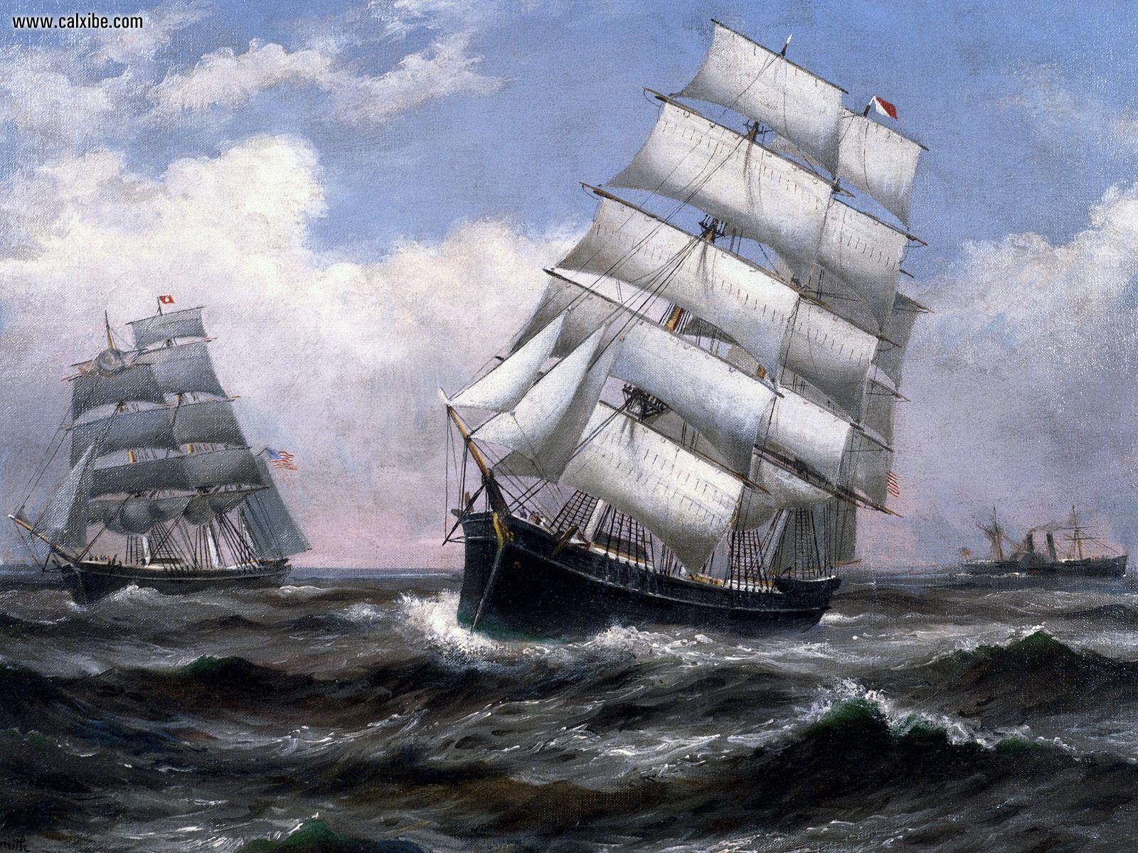 Painting Tall Ships By Xanthus Smith Desktop Wallpaper Nr