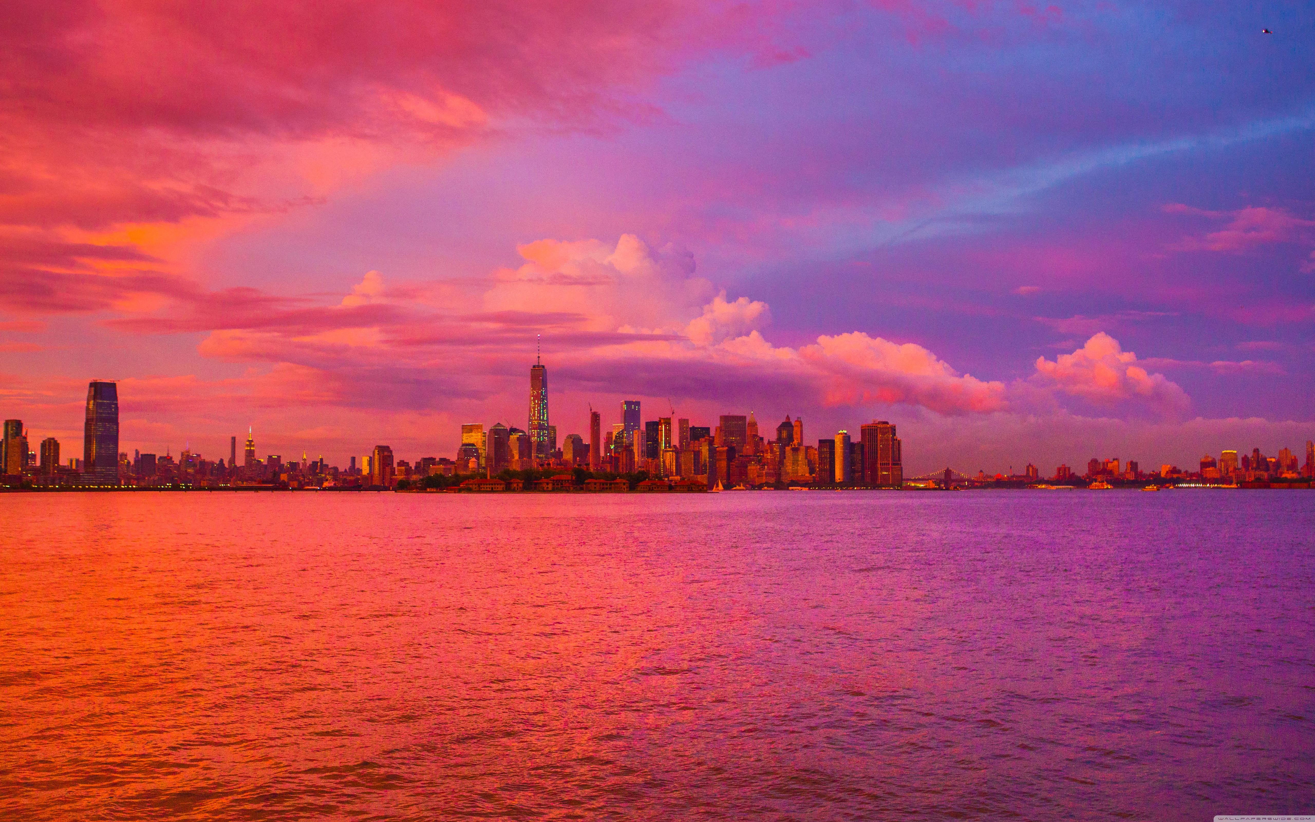 New York City Pink Sunset 4k HD Desktop Wallpaper
