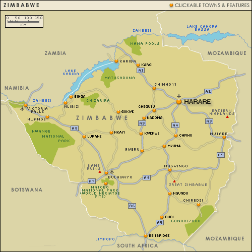 Map Of Zimbabwe Copyright Safarinow Acmodation Gps