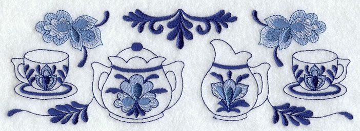 Delft Blue Tea Party Border Embroidery