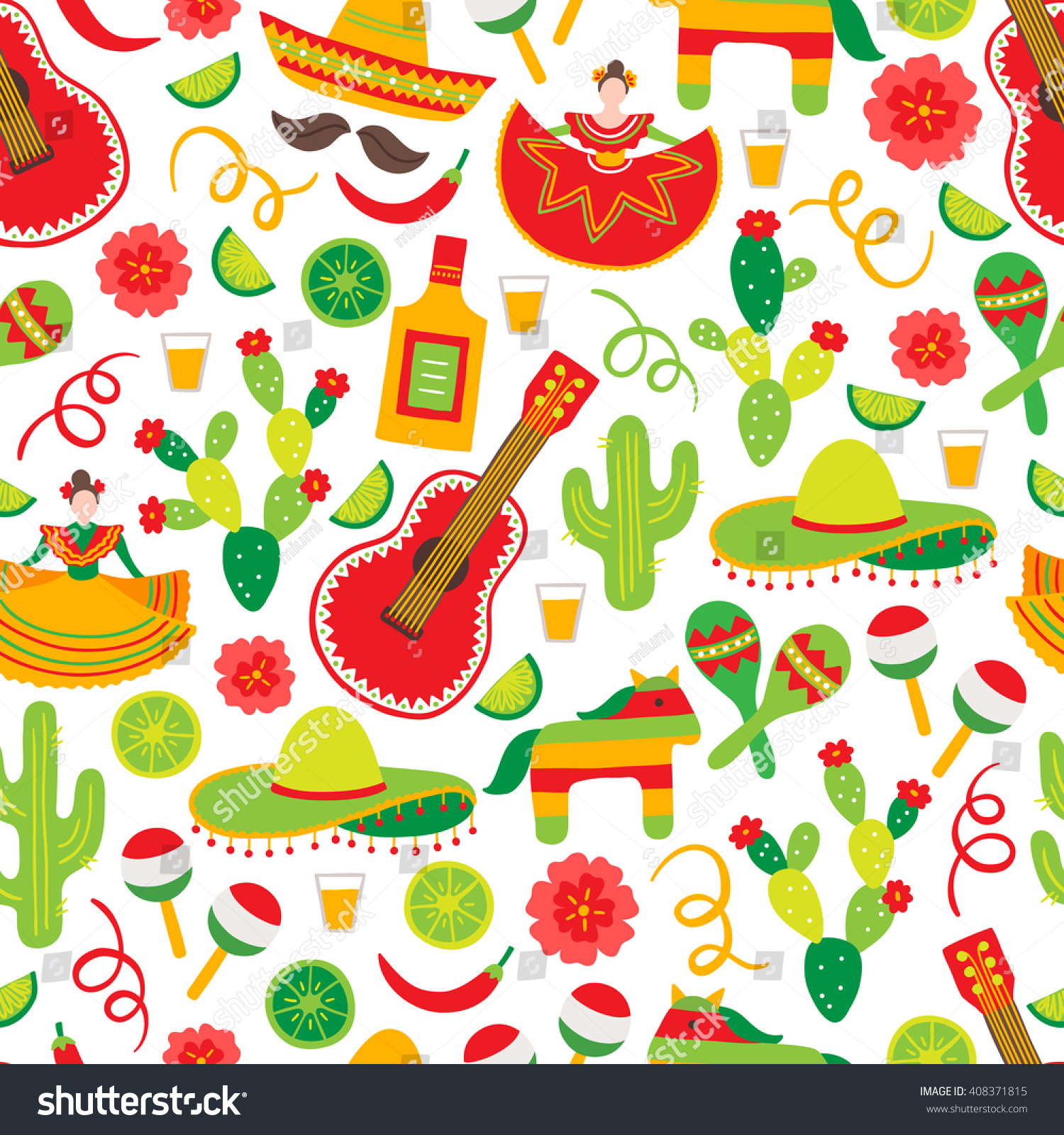 Cinco De Mayo Fifth Of May Seamless Pattern With Dancing