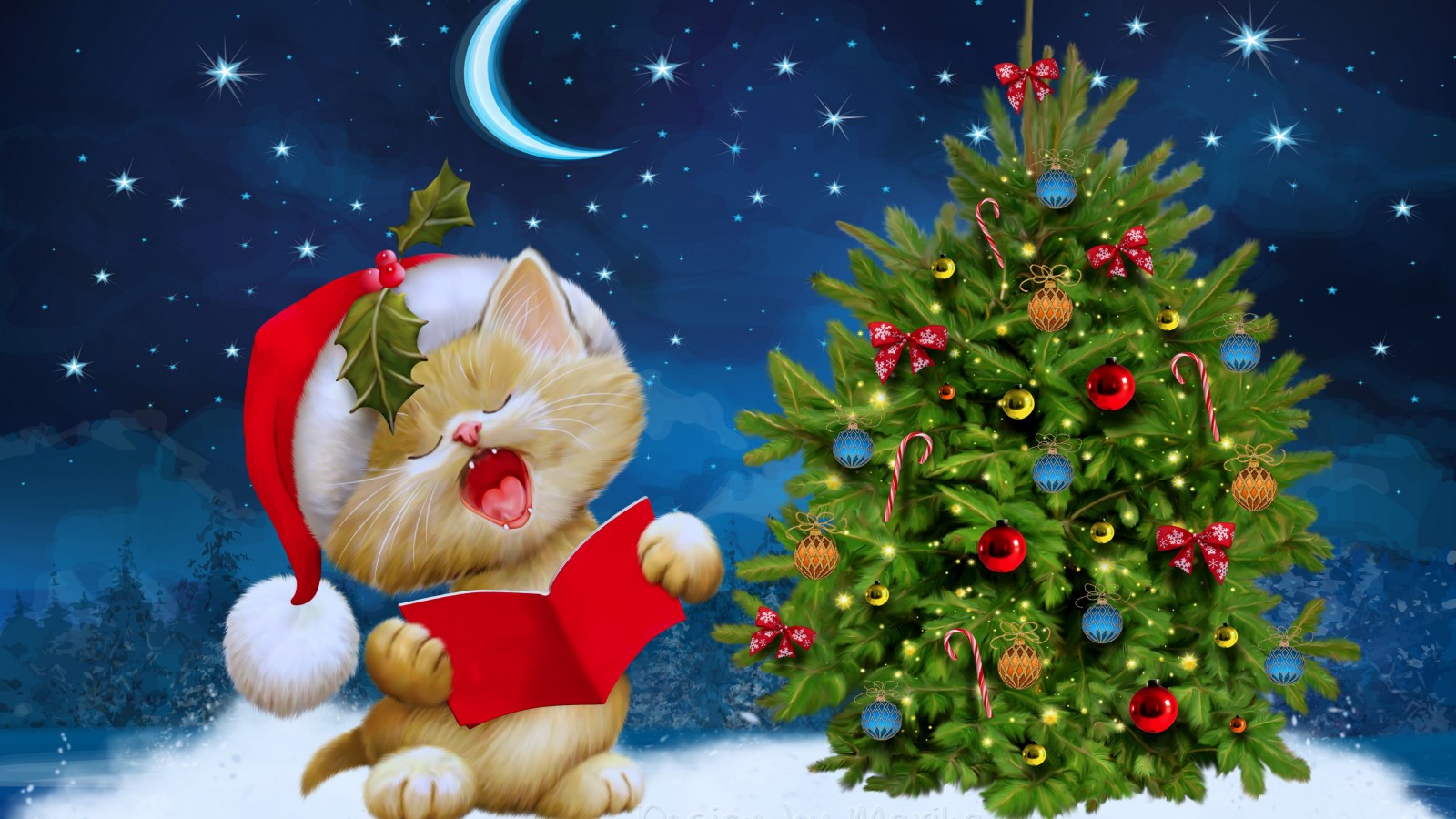 Santa Kitten Singing Christmas Carols Wallpaper For Desktop X