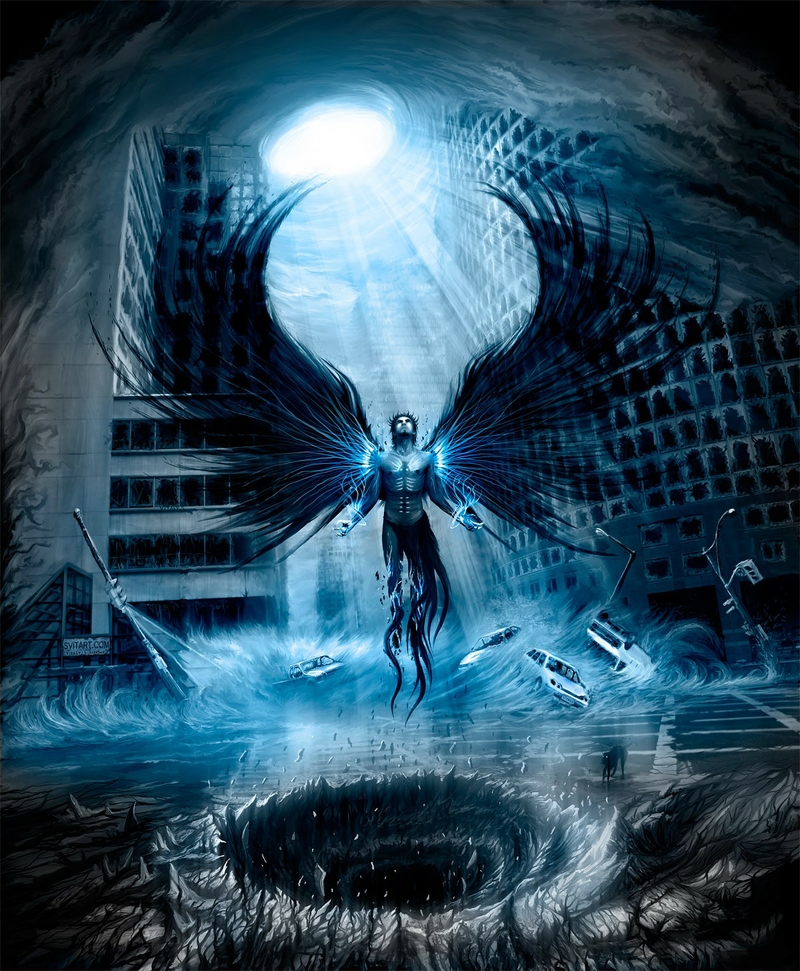Angels Wings Cityscapes Postapocalyptic Dark Angel