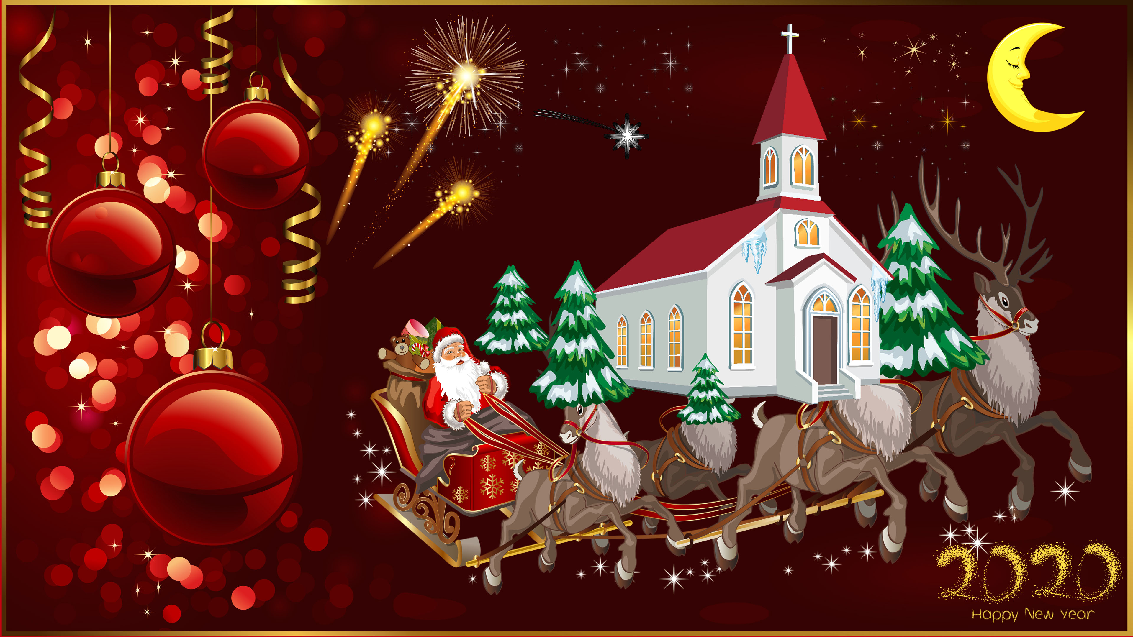Happy New Year 2020 Merry Christmas Christmas Greeting Card Santa