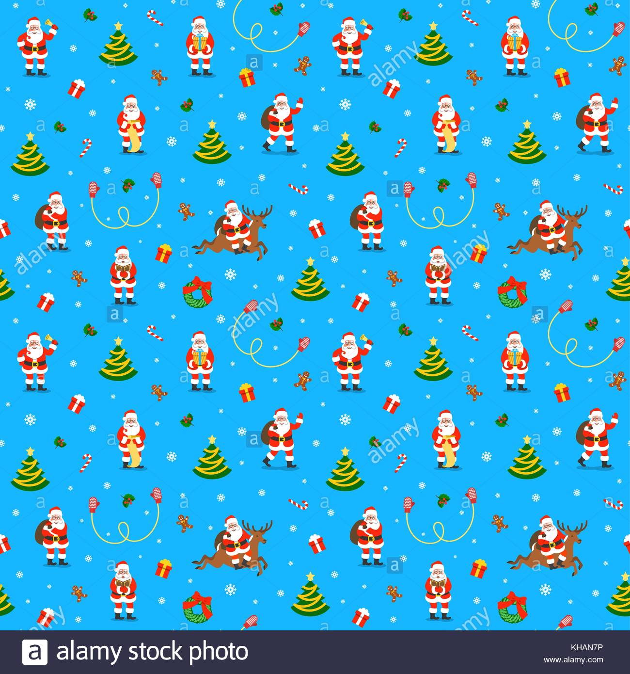 Merry Christmas Seamless Pattern With Funny Santa Claus In