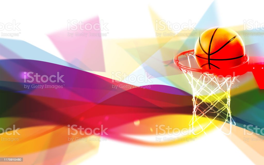Basketball Ball And Rim On An Abstract Background Stock Photo 1024x640