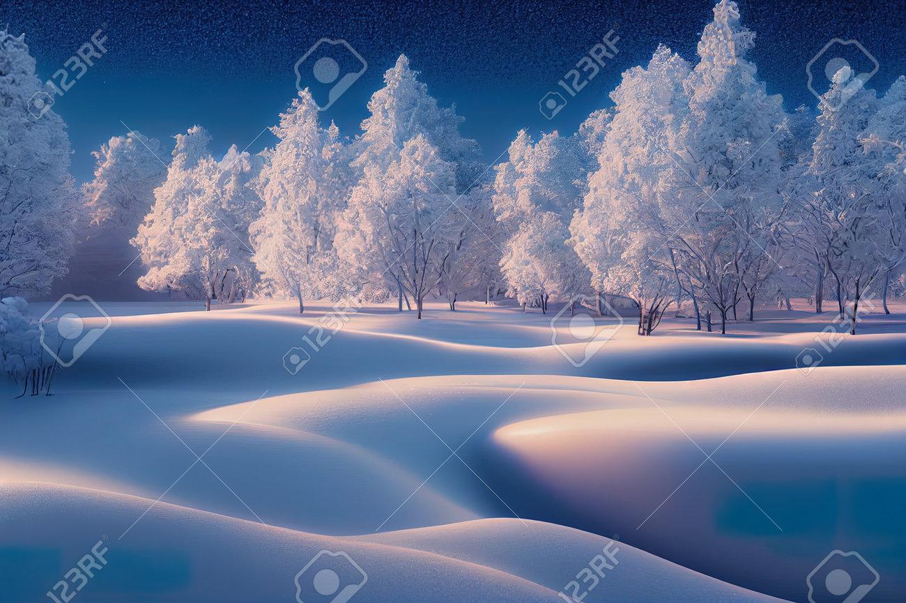 Abstract Winter Landscape Scene Background Surreal 3d