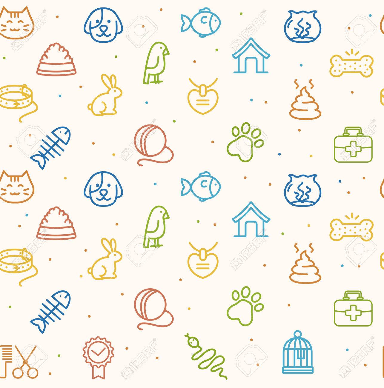 Colorful Pet Seamless Pattern On A White Background Vector