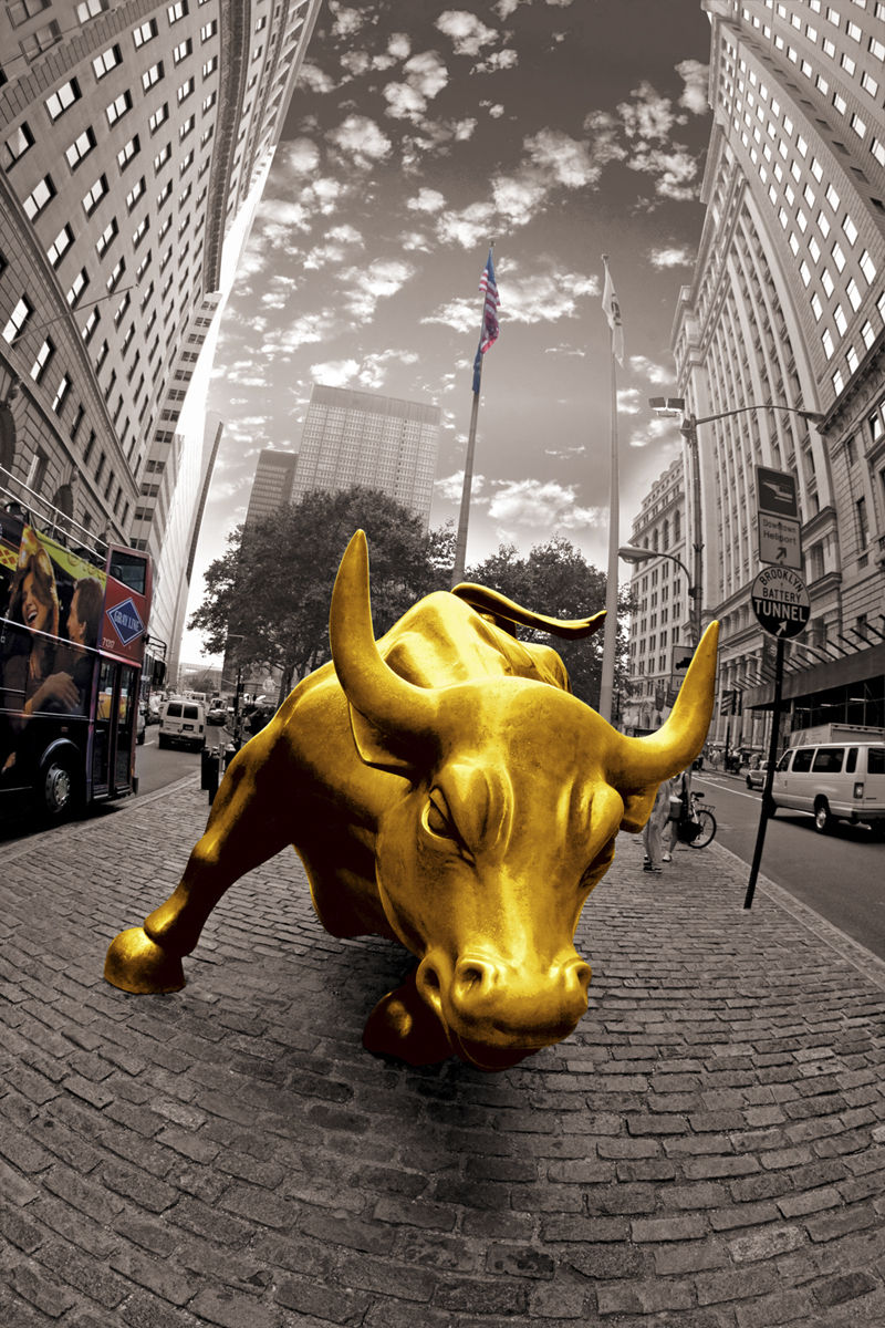Wall Street Bull Art Golden St In Sepia