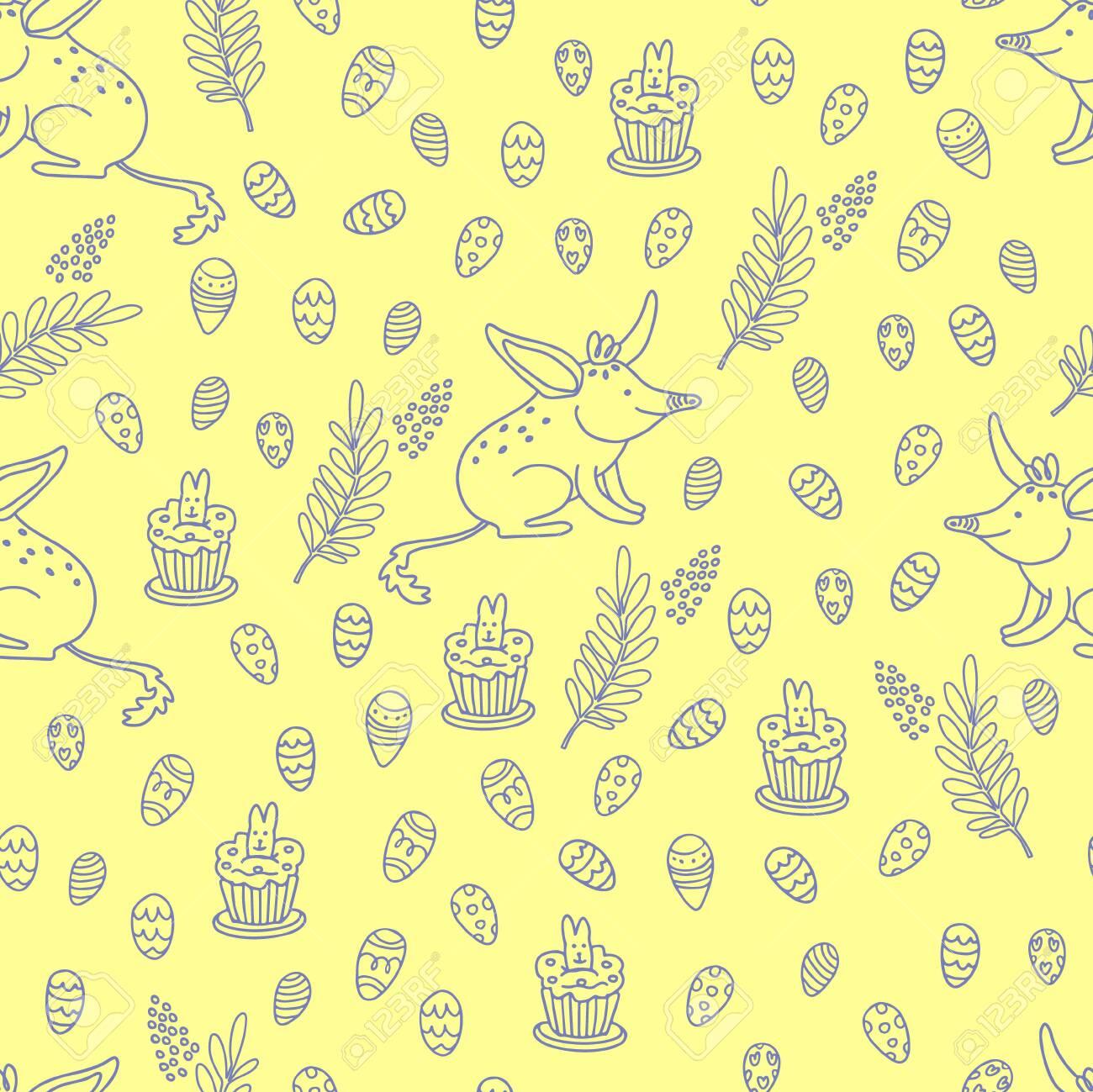 Vector Seamless Pattern With Easter Bilby Eggs Golden Wattle And