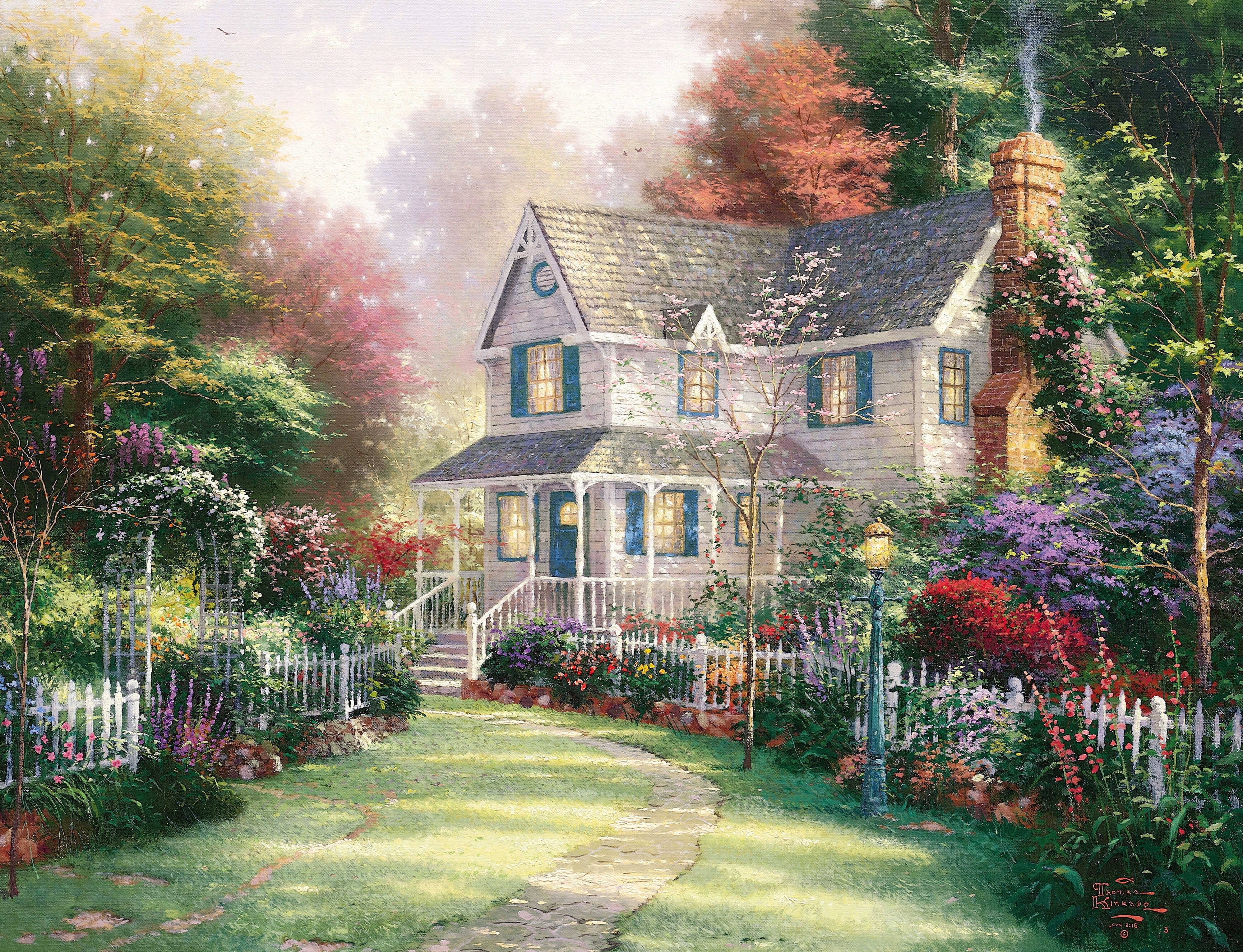 Victorian Garden Ii Thomas Kinkade Painting Cottage House Summer