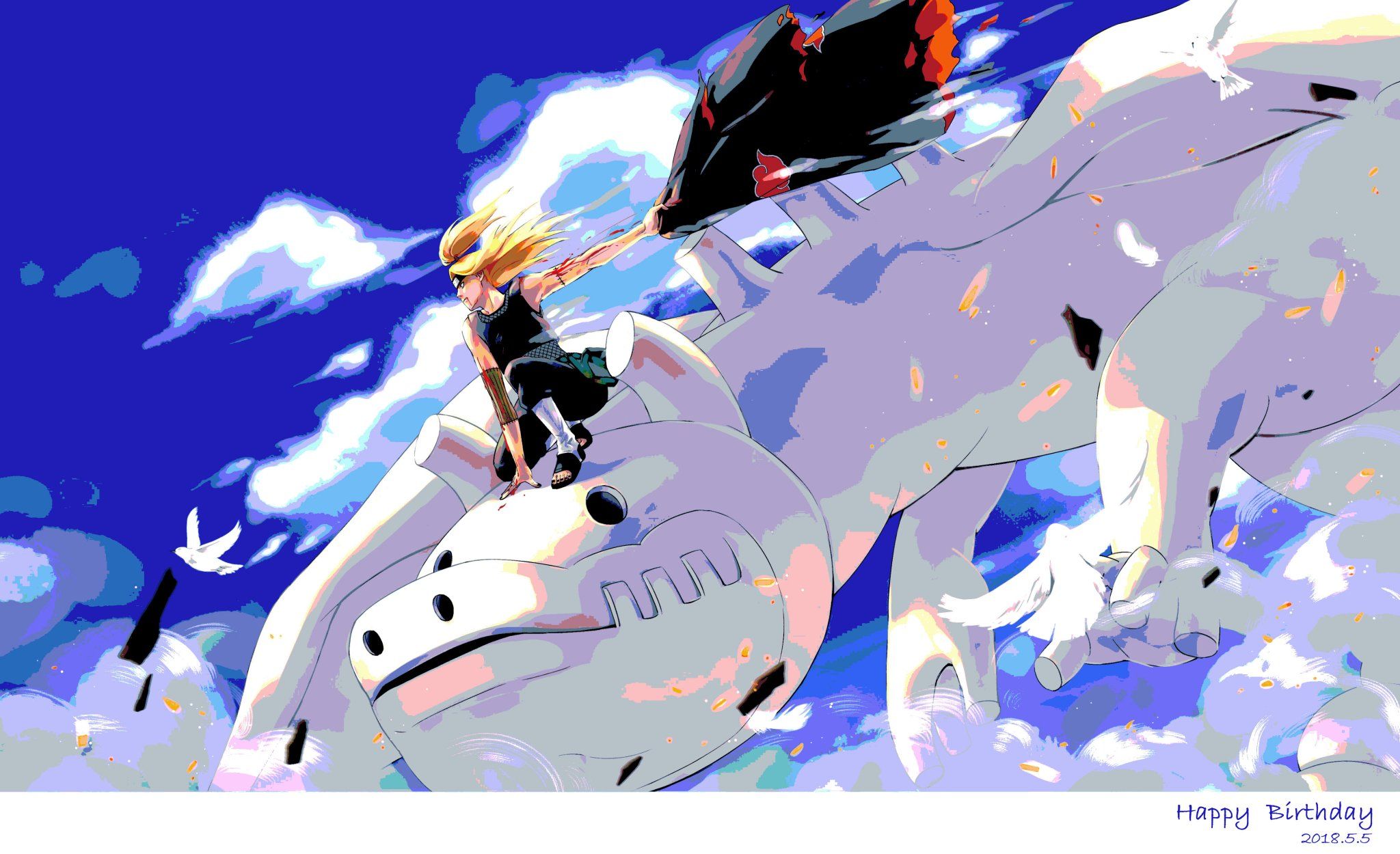 Deidara riding a clay bird in the anime series Naruto Shippuden