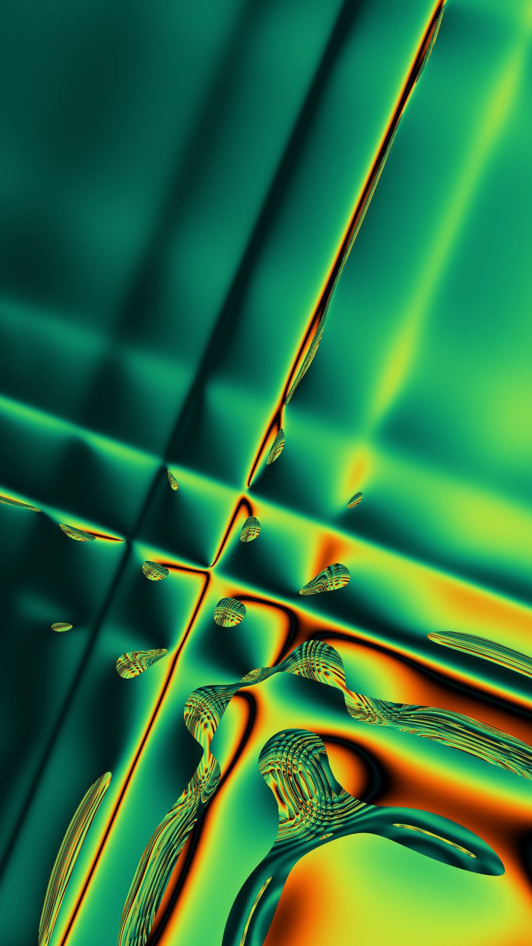 Abstract Green and Orange Wallpaper: A vibrant and dynamic design featuring flowing shapes and intersecting lines in shades of green and orange, perfect for a modern phone background