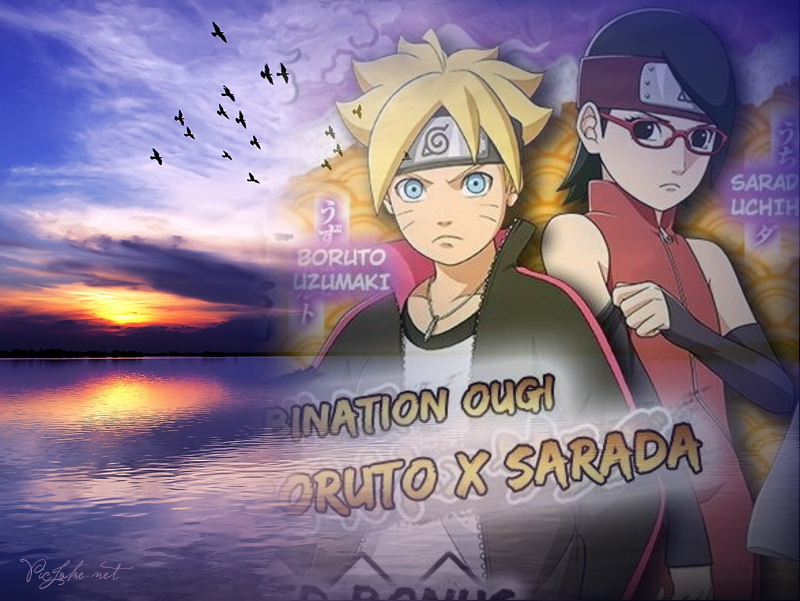 Boruto and Sarada Seascape Wallpaper by weissdrum on