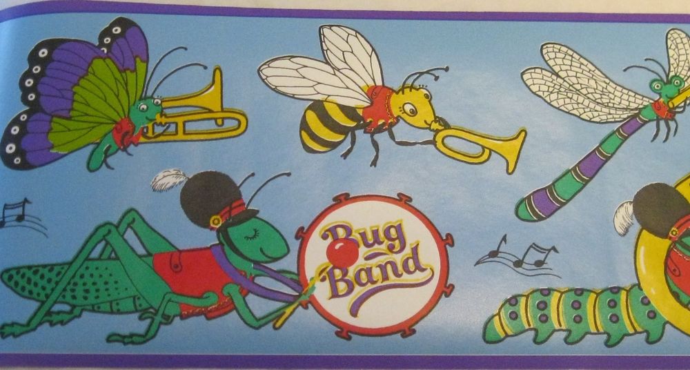 Wallpaper Border Kids Insects Bug Marching Band Music Blue Ladybug