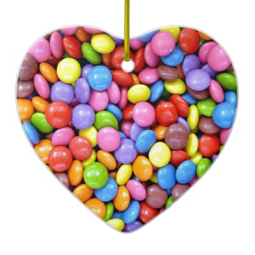 Smarties Background Double Sided Heart Ceramic Christmas Ornament