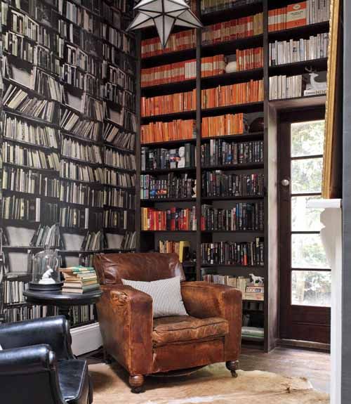 Wallpaper To Make Your Office Look Like It Is Lined With Book Shelves