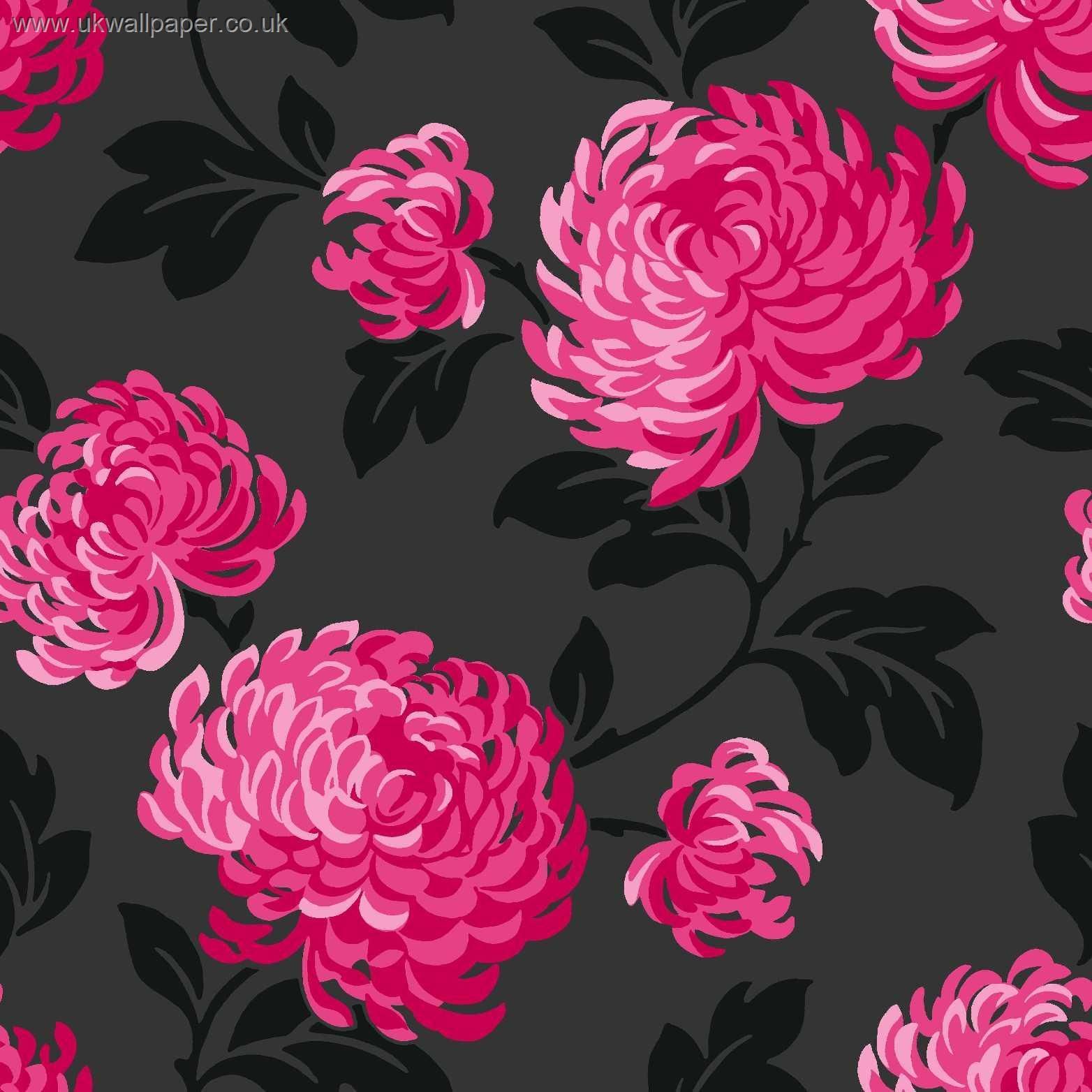 Gallery For Black Pink Flowered Wallpaper