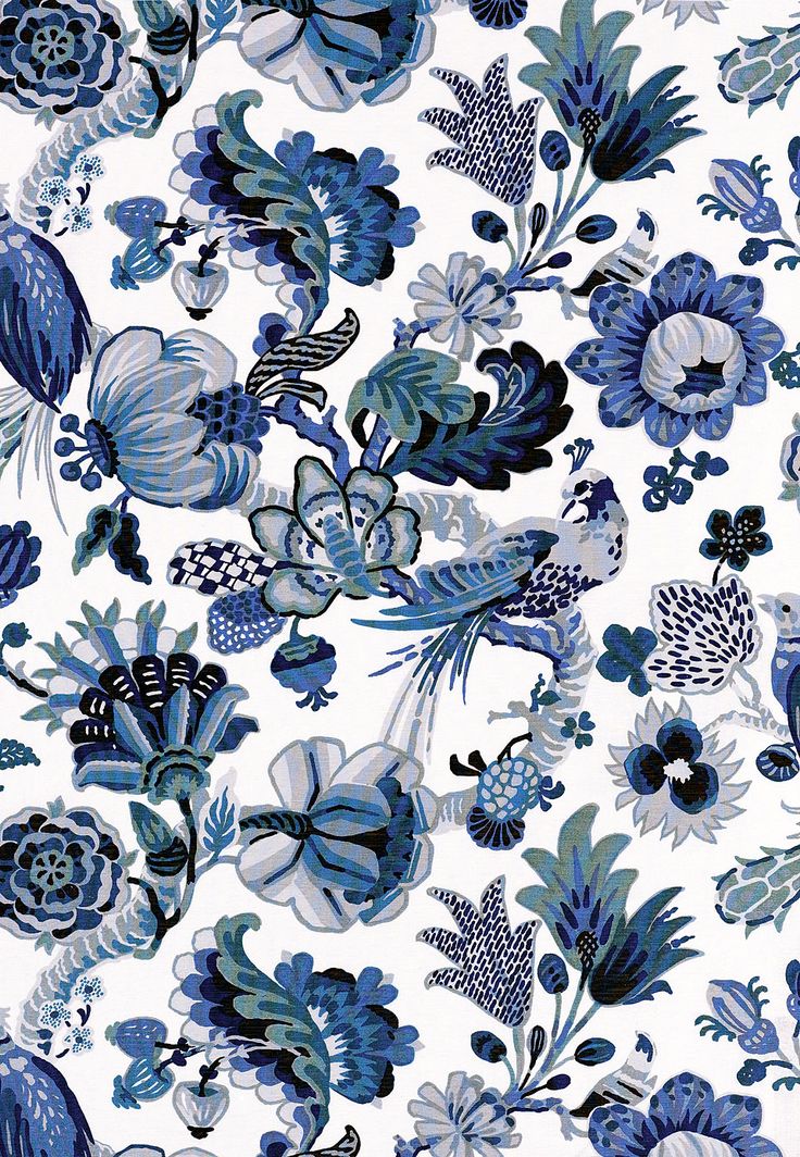 Pattern Blue Fabric Wallpaper White Porcelain Fabrics