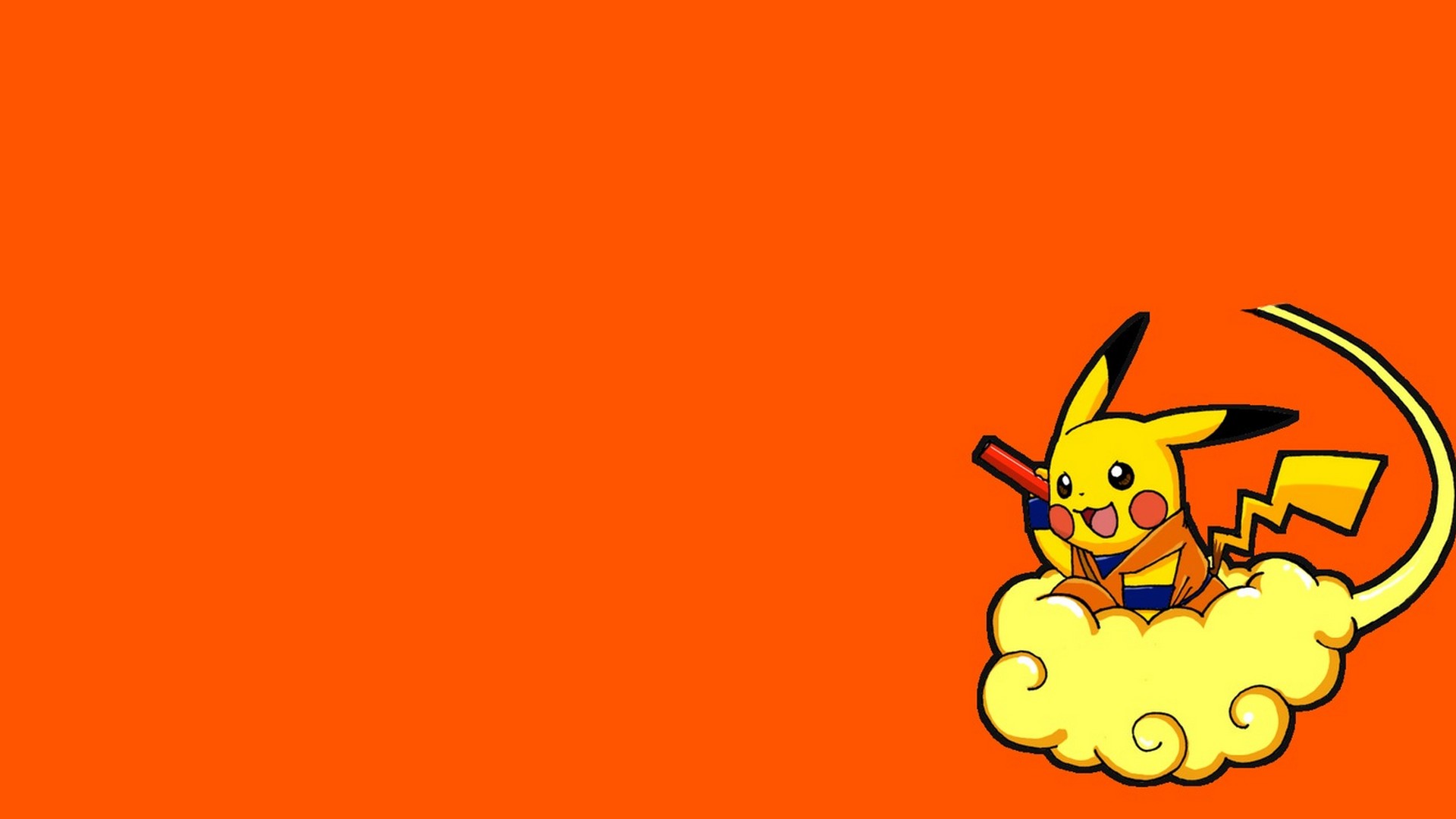 Pikachu dressed as Goku riding a Nimbus cloud, pixel art style, Pokemon phone wallpaper