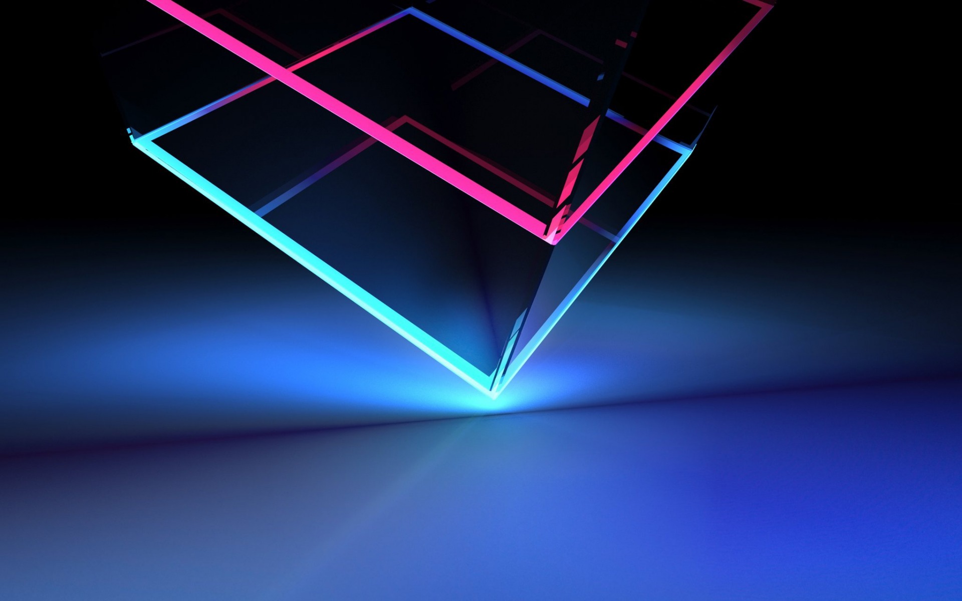 Wallpaper Glass Cube Bright Neon Lines Backlight