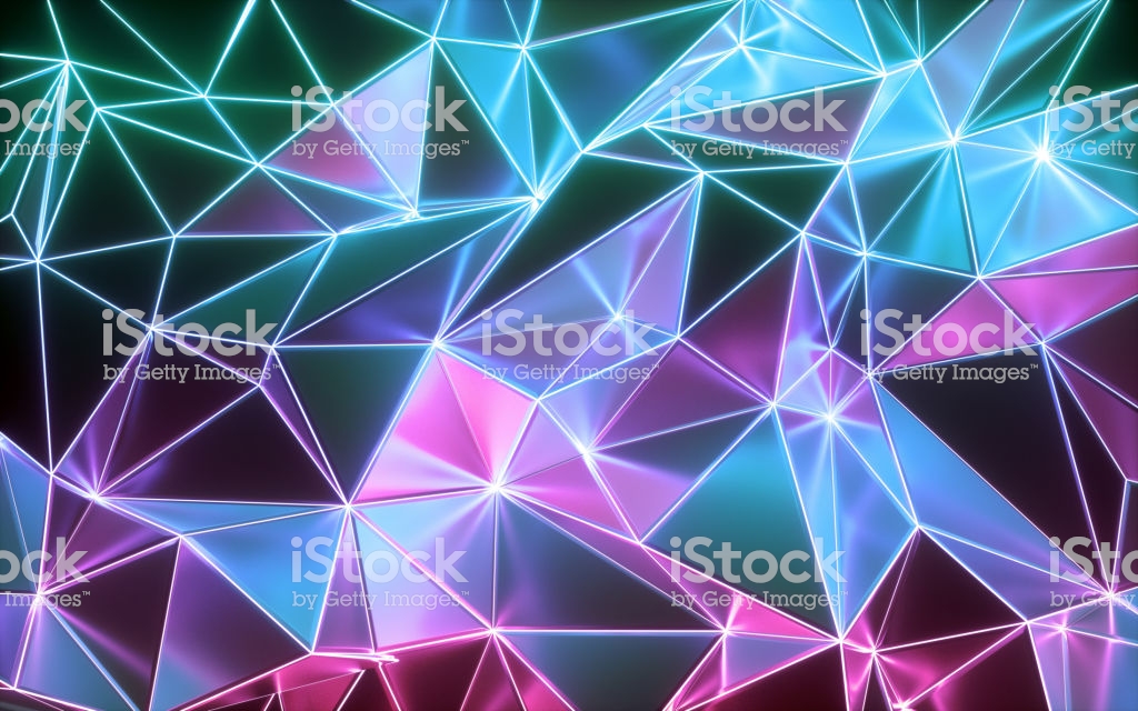 3d Rendering Neon Crystallized Background Crumpled Shiny Wallpaper