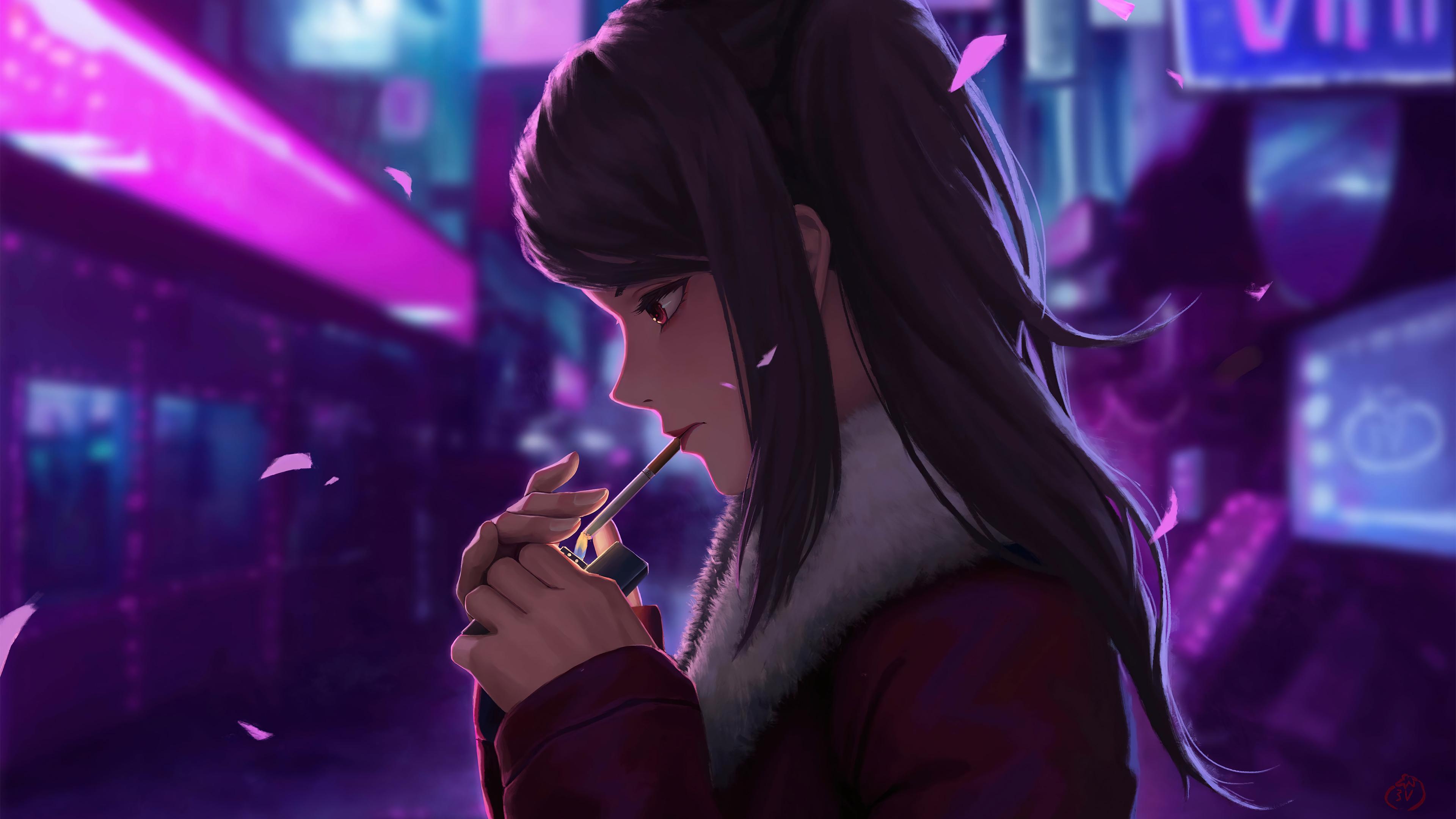 Anime Girl Smoking HD 4K Wallpaper