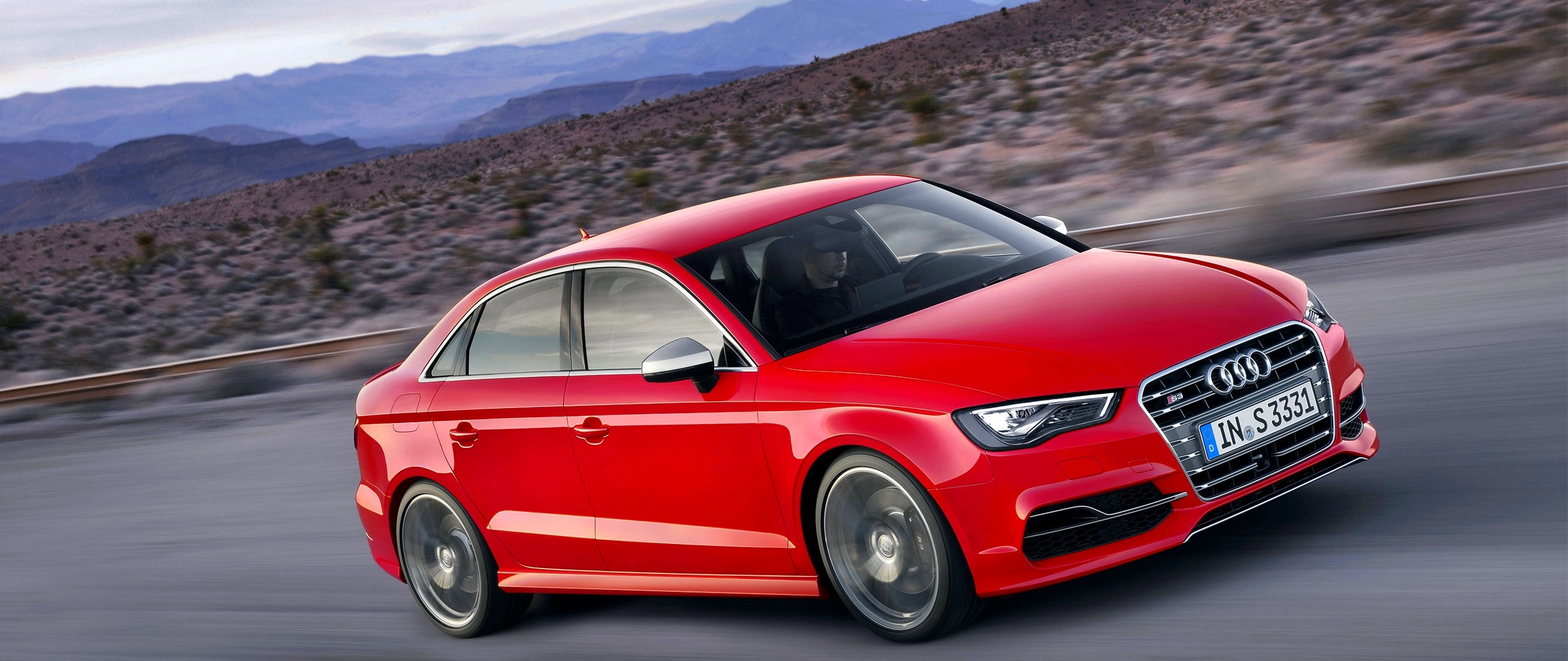 Download wallpaper 2560x1080 audi s3 red side view dual wide 2560x1080