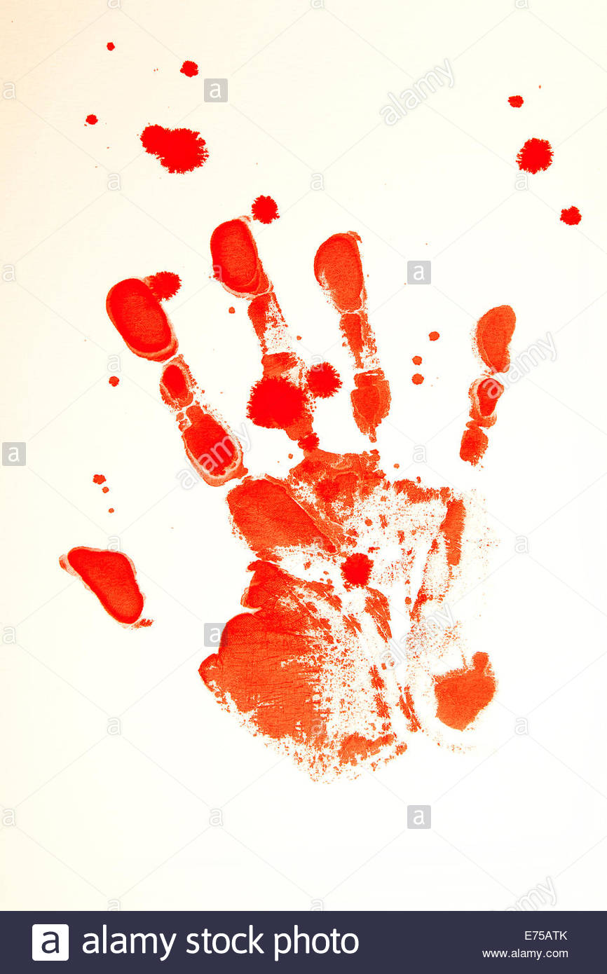 Bloody Print Of A Bleeding Hand On White Background Stock Photo