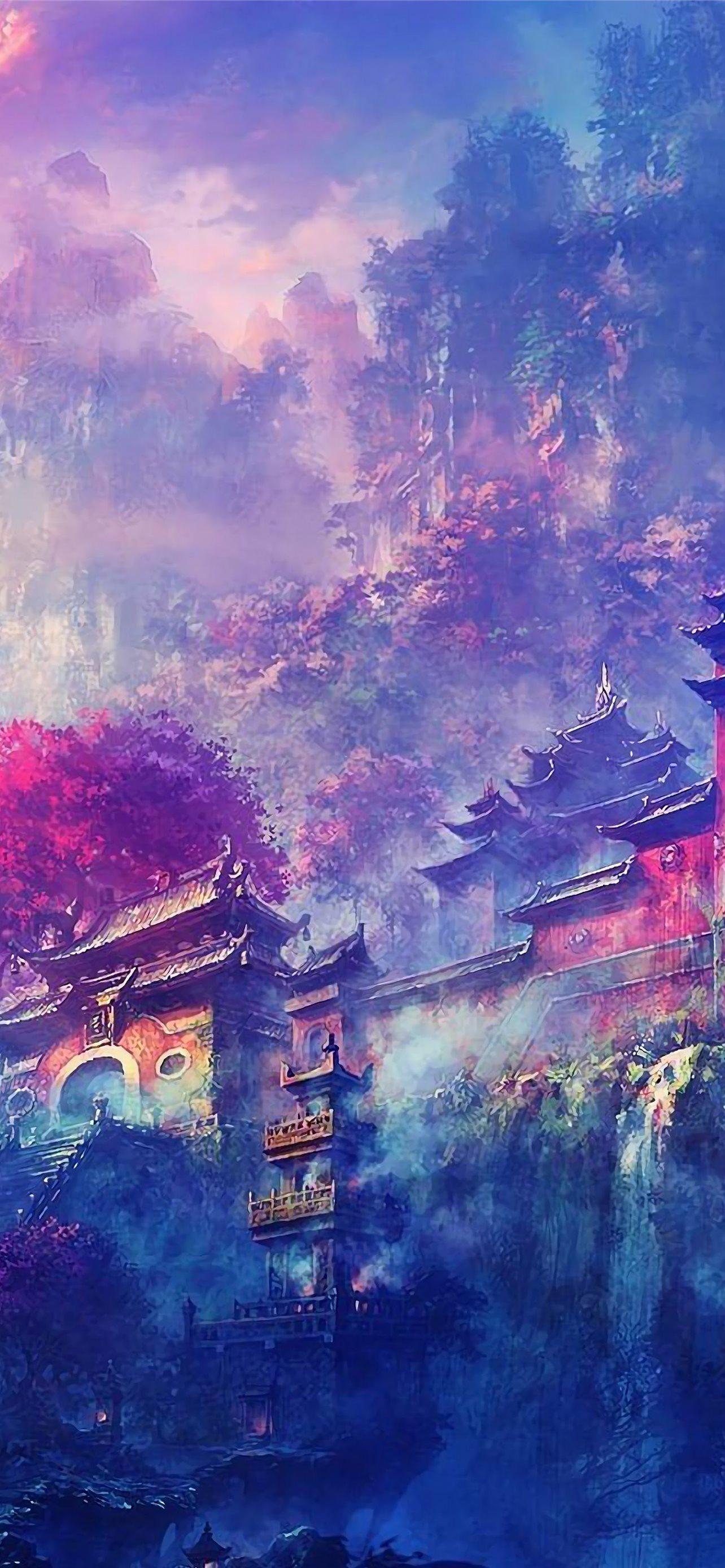Buddha Oriental Castle Scenery Anime 4K iPhone Wallpapers Free