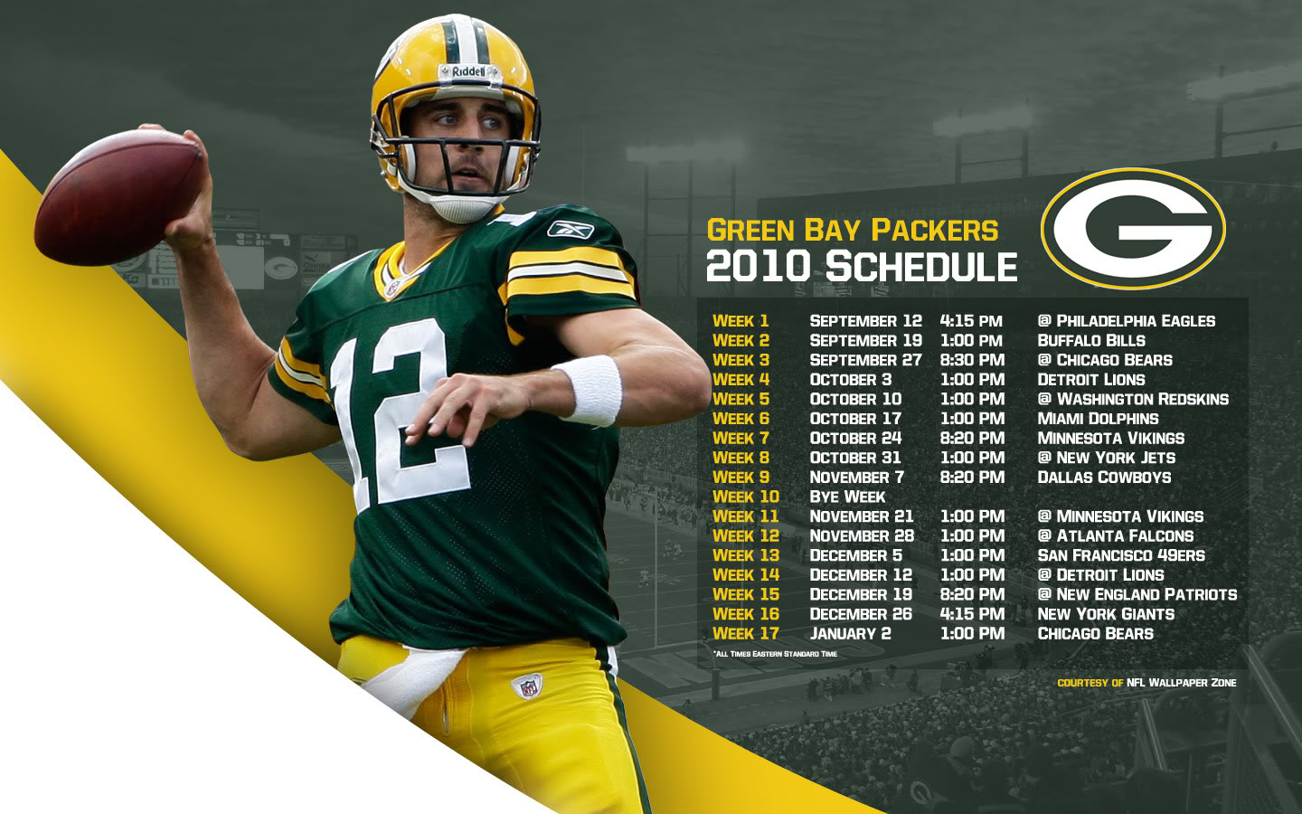 NFL Wallpaper Zone Green Bay Packers 2010 Schedule Wallpaper   Aaron