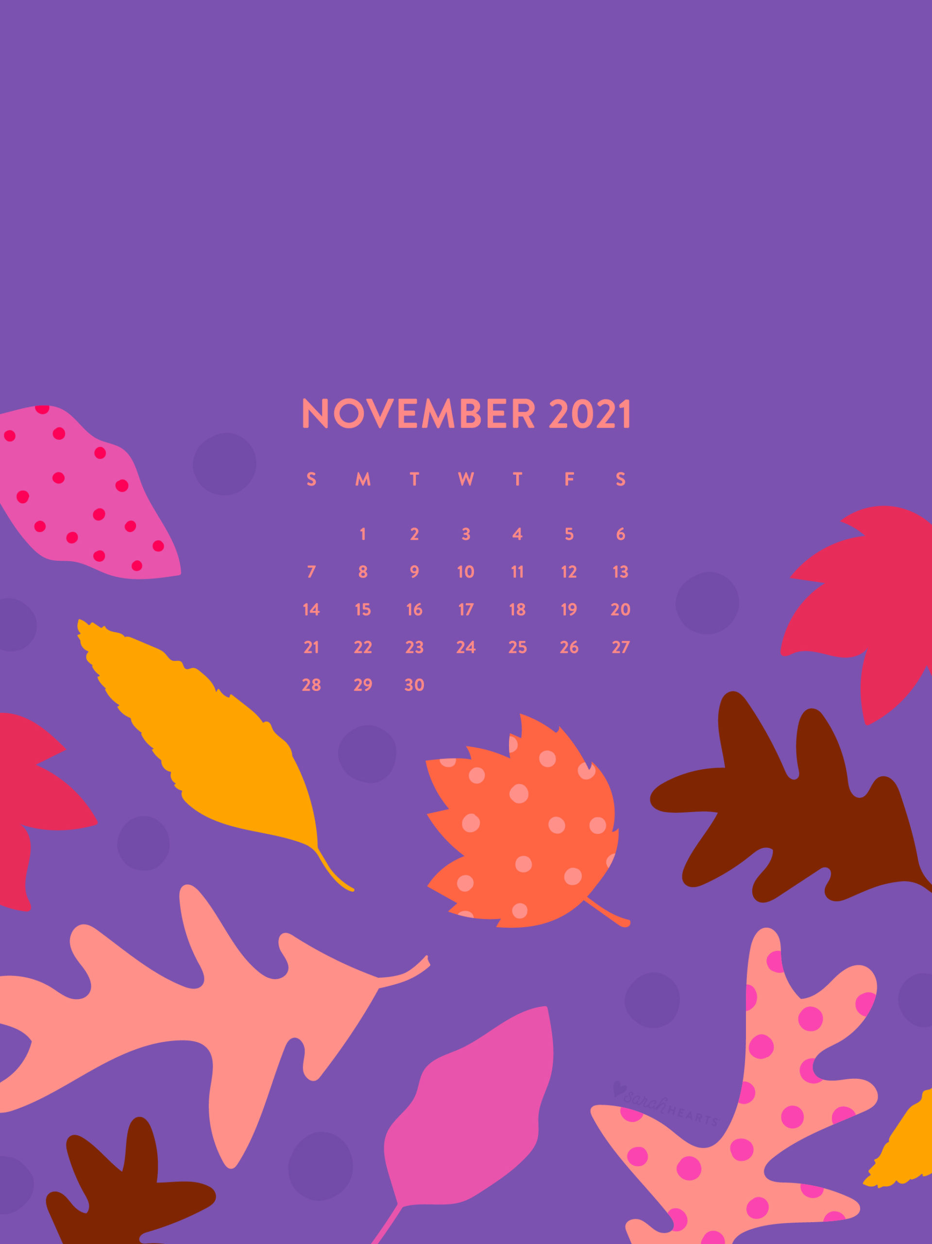 November Fall Leaf Calendar Wallpaper Sarah Hearts