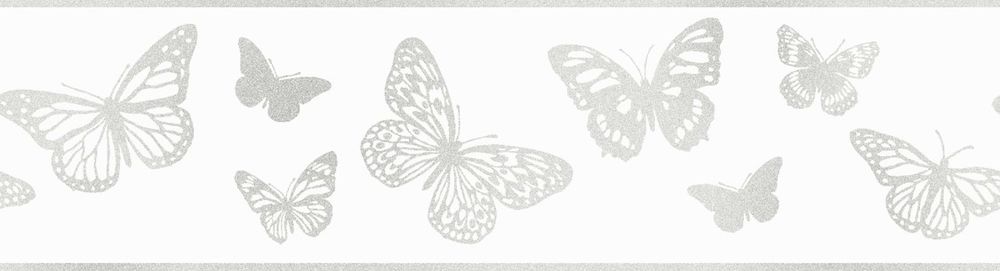 Glitter Silver Sparkle White Butterfly Butterflie Wallpaper Border