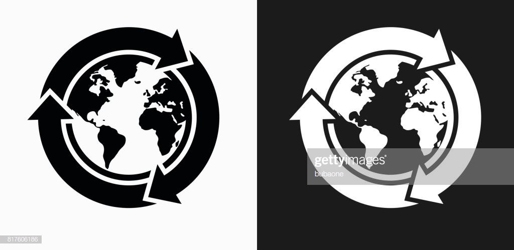 Recycle Globe Icon On Black And White Vector Background High Res