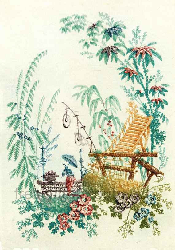 antique chinoiserie wallpaper illustration by FrenchFrouFrou 570x813