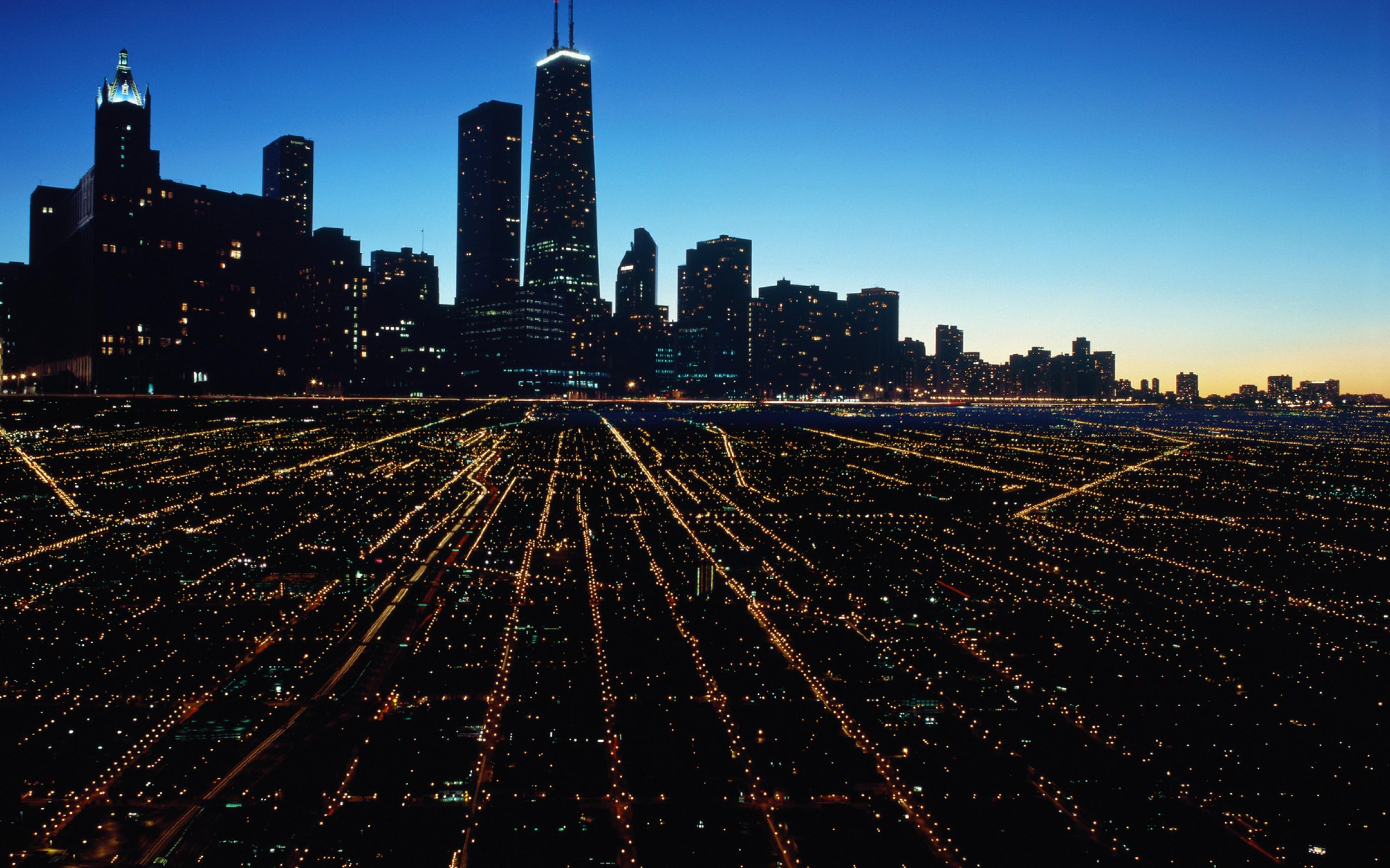 Chicago City Night Lights Wallpaper Background