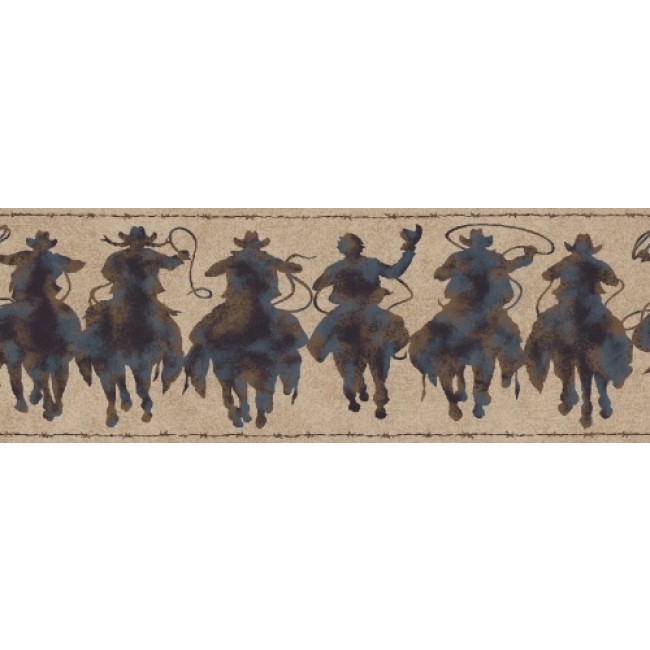 Home Western Rodeo Cowboy Patina Silhouettes Wallpaper Border