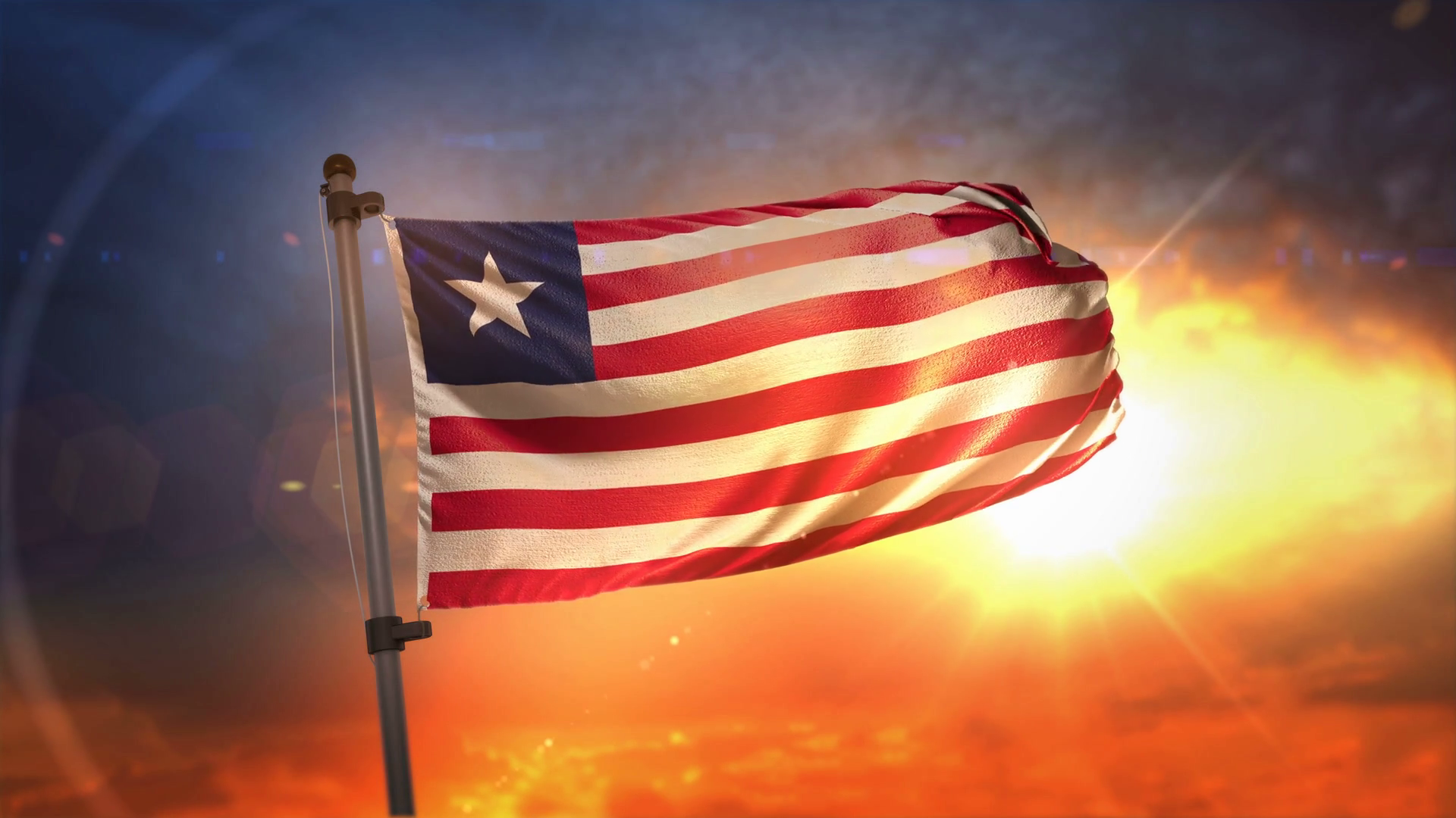 Liberia Flag Backlit At Beautiful Sunrise Loop Slow Motion 4k