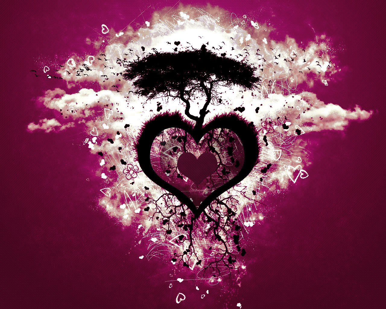 Purple Heart Love Tree Wallpaper Stock Photos