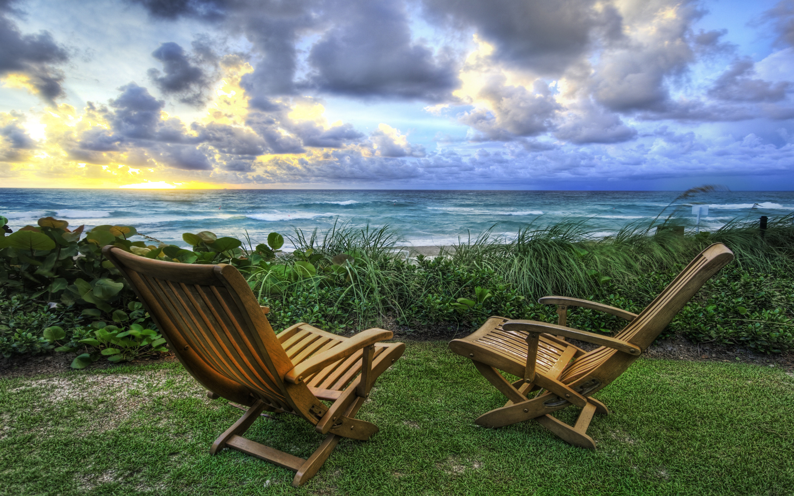 Lawn Chairs With Beach Wallpaper Background
