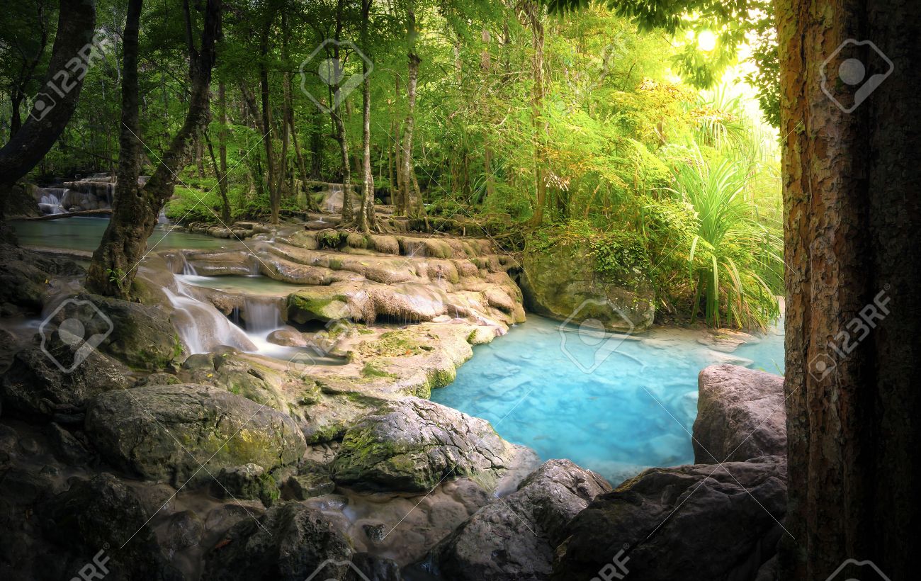 Tranquil And Peaceful Nature Background Of Beautiful River Stream