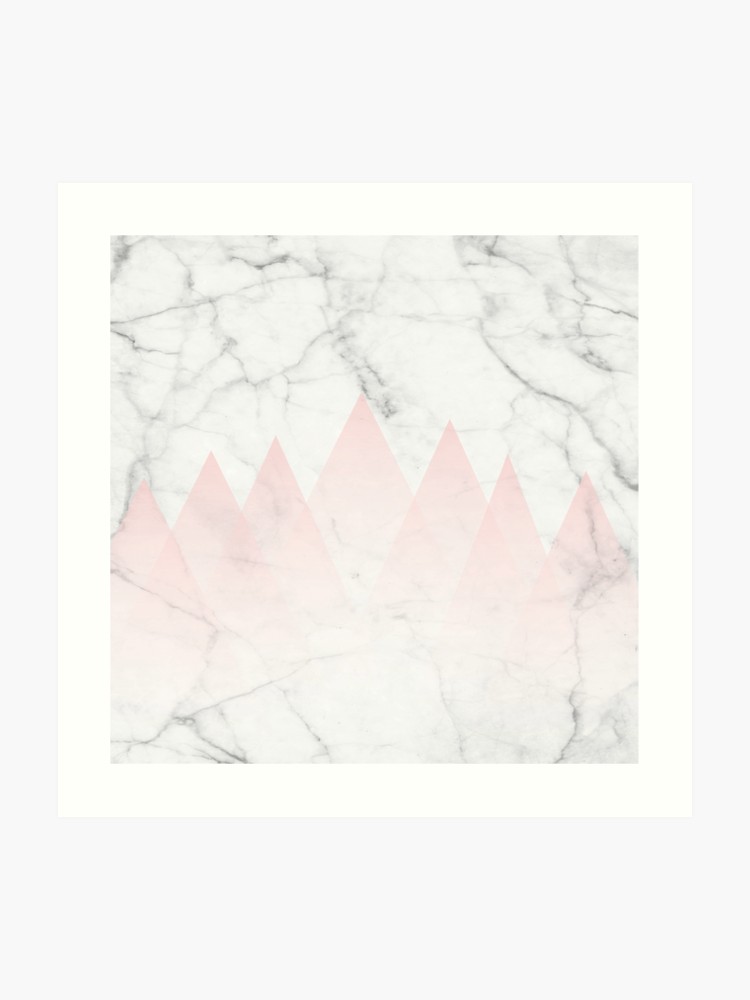 White Marble Background Pink Abstract Triangle Mountains Art