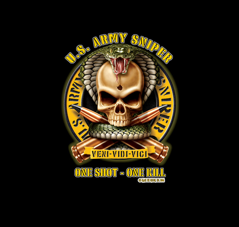 Military Graphic T Shirt   Black   US Army Sniper Logo Tee   80310