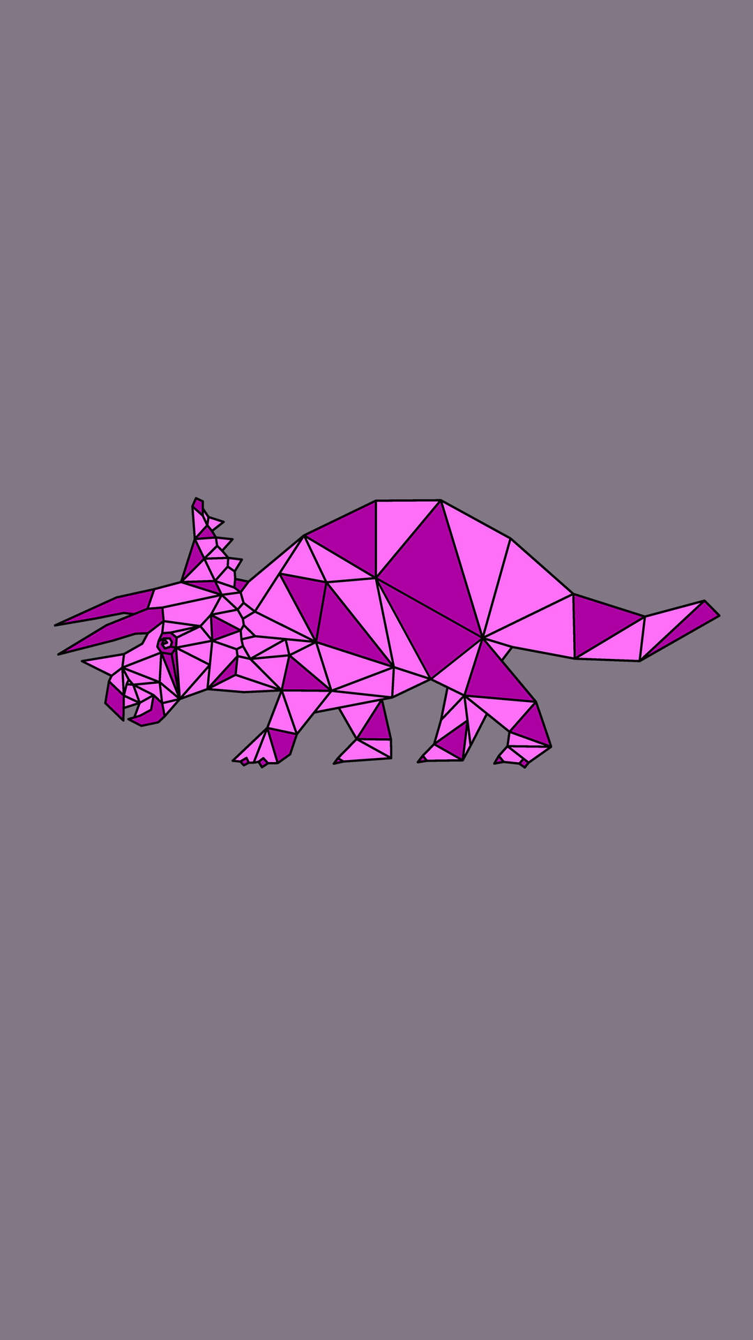 A cute, polygonal, pink triceratops dinosaur on a gray background. Perfect for dinosaur enthusiasts of all ages
