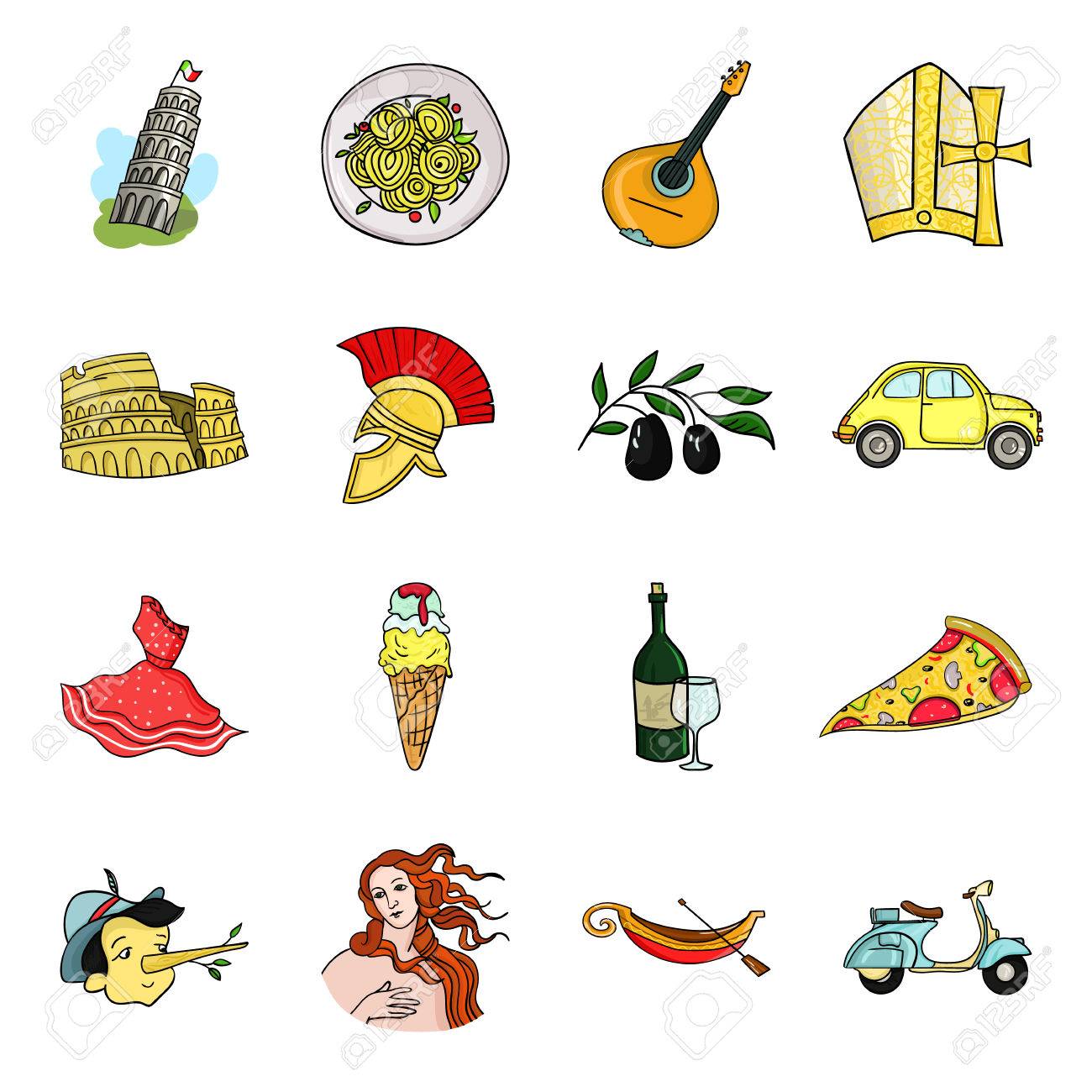 Italy Country Set Icons In Cartoon Style Big Collection Of Italy