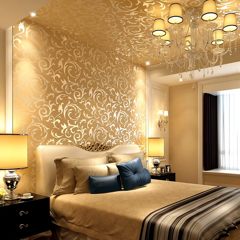 Luxury 3d Gold Wallpaper Non Woven Cloth European Style Foil Living Room Bedroom Bedside